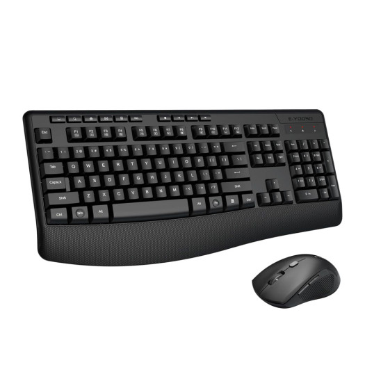 E-YOOSO E-787 Wireless Keyboard and Mouse Combo, 2.4GHz Full Sized Ergonomic Wireless Keyboard with Wrist Rest, 3 DPI Adjustable and 6 Buttons Cordless USB Mouse for Computer, Laptop, PC, Windows (Black)